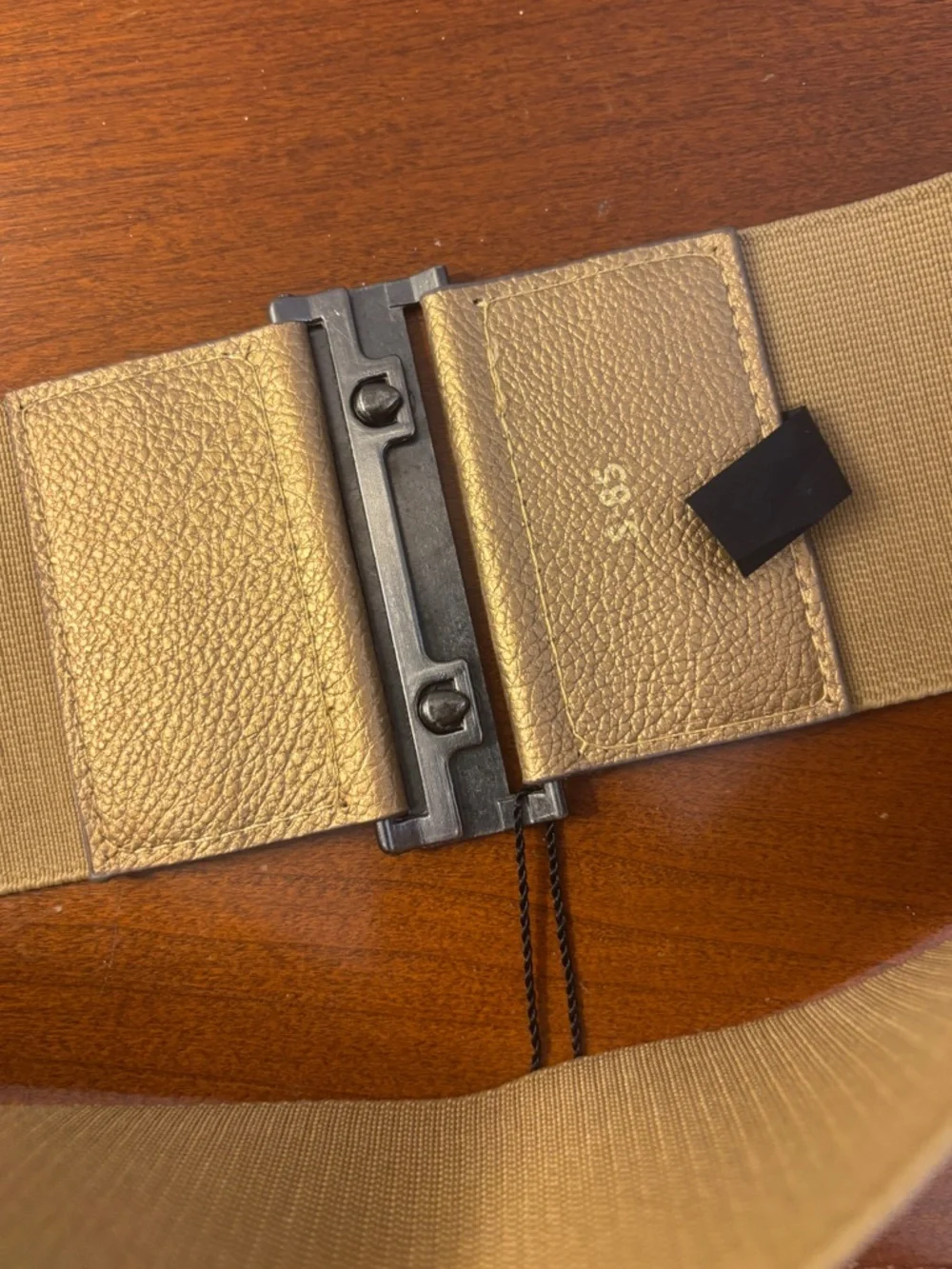 NWT MNG Mango Wide Elastic Stretch Belt Beige Tan Metallic Buckle OS